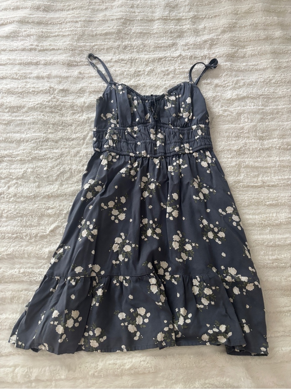 Hollister Navy Floral Mini Dress with White Blossoms